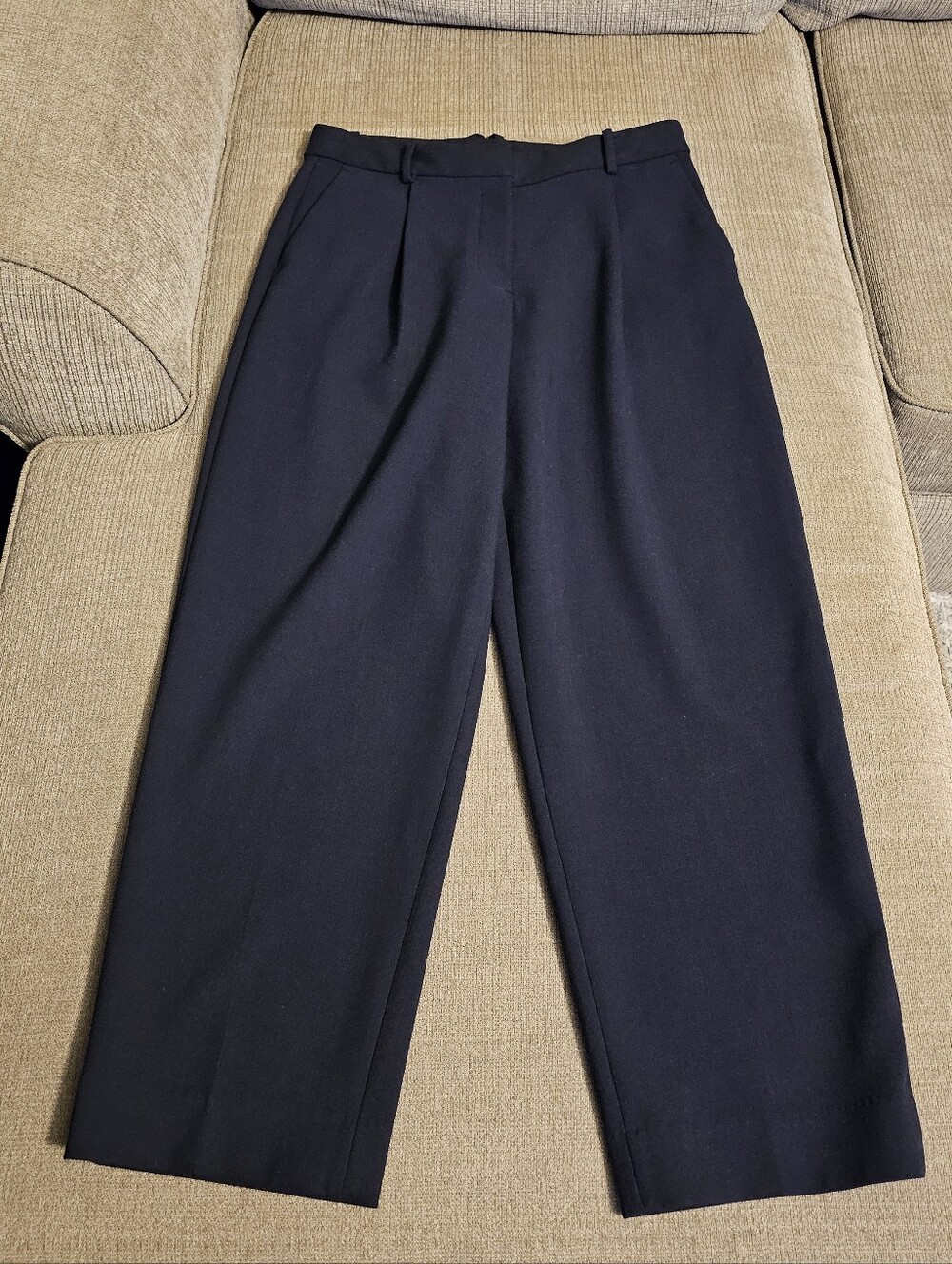 Banana Republic Navy Blue Double-Weave High-Rise Straight Dress Pants 10 Petite - Picture 1 of 9